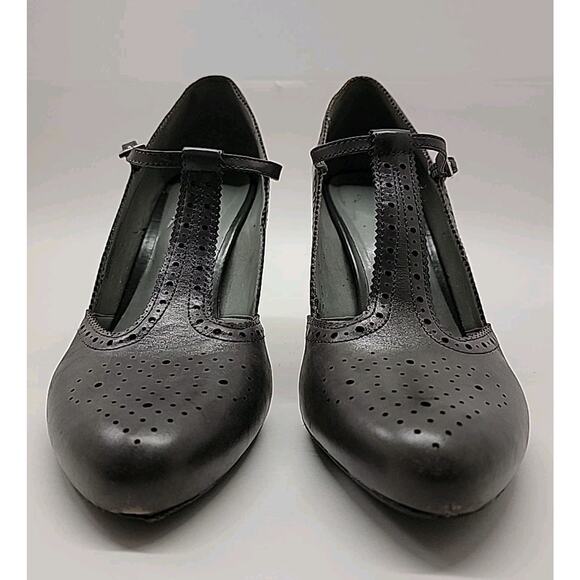 FRANCO‎ SARTO Womens MaryJane Sz 9 Gray Leather Retro T-Strap Block Heel Shoes - Picture 4 of 16